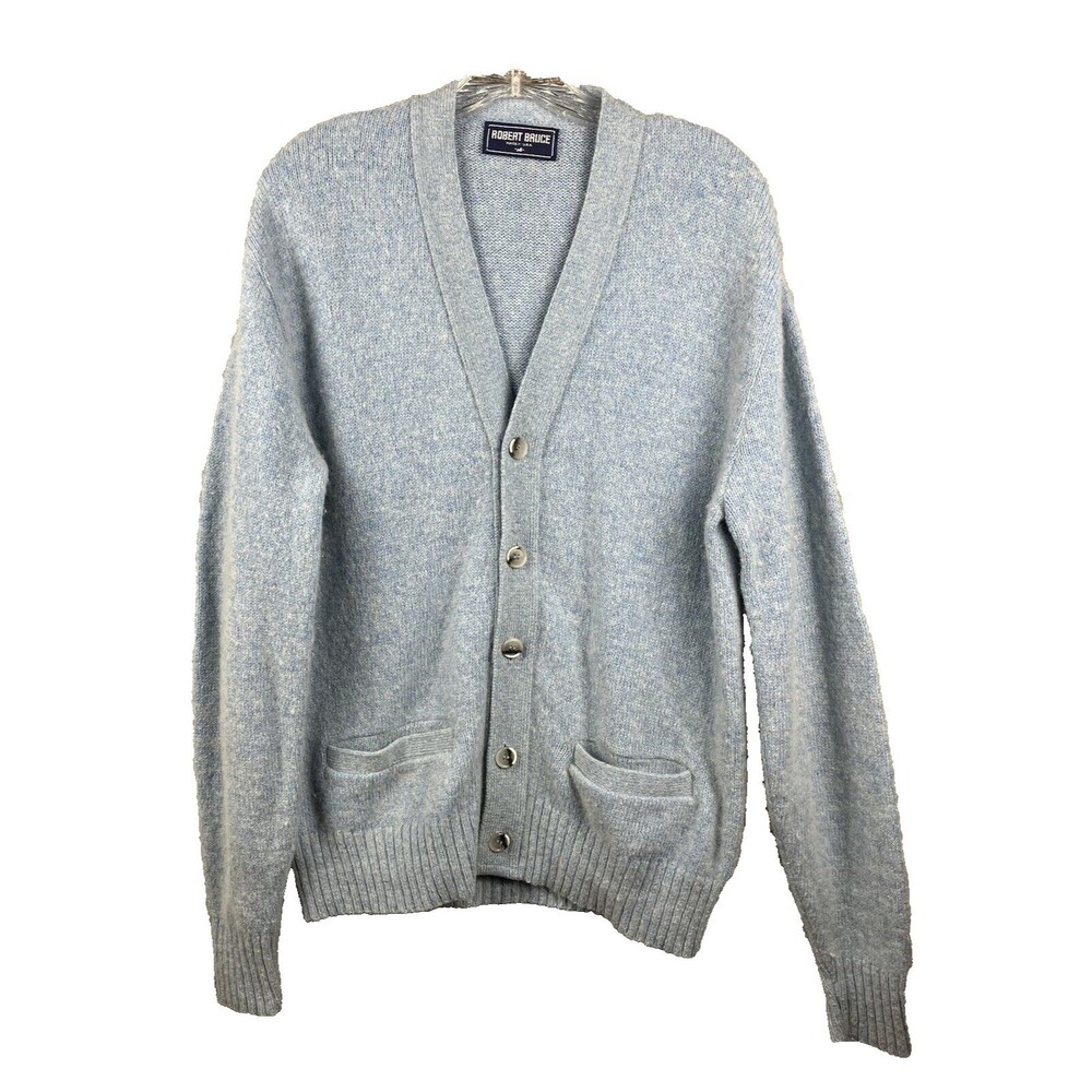 VTG Robert Bruce Grandpa Knit Cardigan Sweater Men's M Light Blue Made in USA